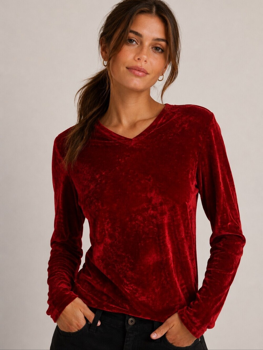 Vintage Laurel Escada Velour Blouse Long Sleeves Size 6 Red Made In Italy